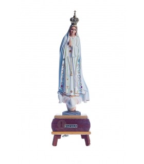 Nossa Senhora de Fátima pintura clássica com música olhos cristal 26 cm