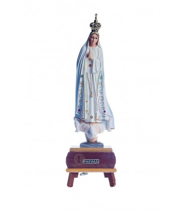 Nossa Senhora de Fátima pintura clássica com música olhos cristal 26 cm
