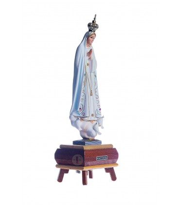 Nossa Senhora de Fátima, pintura clássica, com música, olhos cristal, 26cm