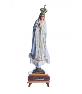 Nossa Senhora de Fátima pintura clássica com música olhos cristal 38 cm