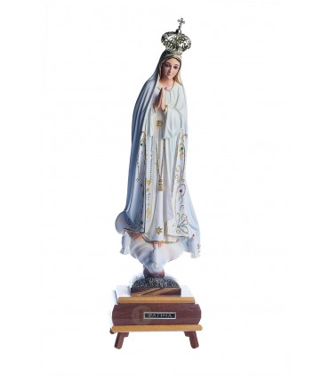 Nossa Senhora de Fátima pintura clássica com música olhos cristal 38 cm