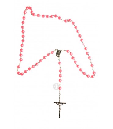 Terço de plástico, imitação de pérola rosa, 8 mm