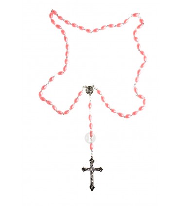 Terço de plástico, imitação de pérola rosa, 7/9 mm oval