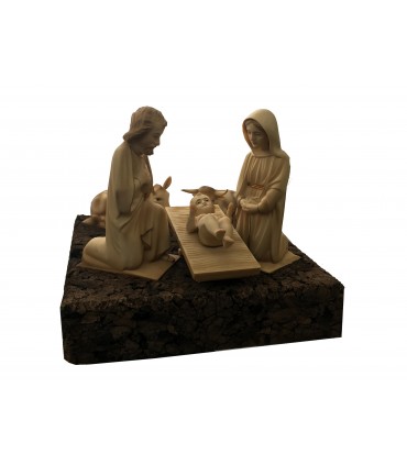 Crib, Nativity scene with cork, patinated paint, 19 cm