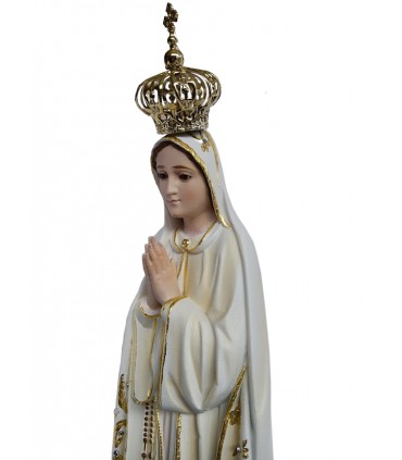 Nossa Senhora de Fátima pintura a óleo e ouro fino c/olhos cristal 45 cm
