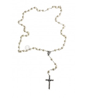 Terço Branco guarnição prateada 7mm