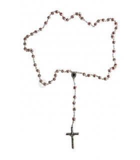 Terço Vermelho guarnição prateada 7mm