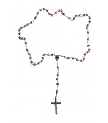 Terço Vermelho guarnição prateada 7mm