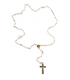 Terço de Cristal transparente corrente dourada 7mm