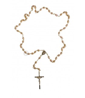 Terço de Cristal rosa guarnição dourada 7mm