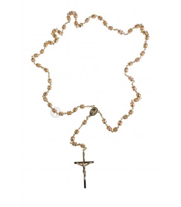 Terço de Cristal rosa guarnição dourada 7mm