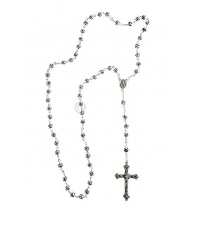 Terço Preto guarnição prateada 7mm