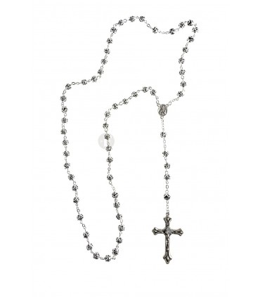 Terço Preto guarnição prateada 7mm