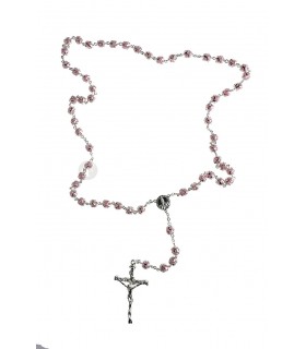 Terço Rosa guarnição prateada 7mm