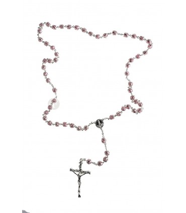 Terço Rosa guarnição prateada 7mm