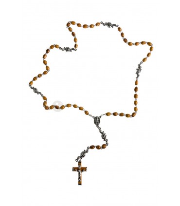 Terço Madeira de Oliveira com rosas oval 6/7 mm