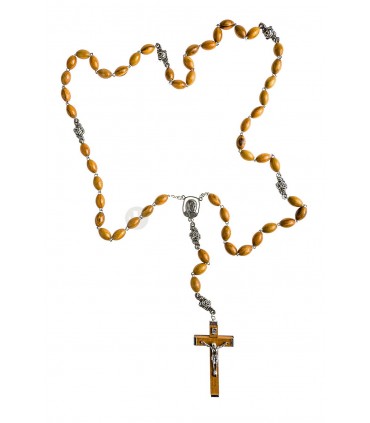 Terço Madeira de Oliveira com rosas oval 8/10 mm