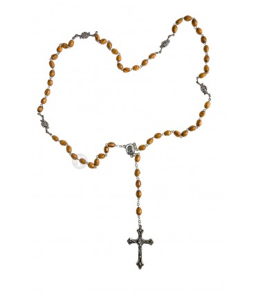 Terço Madeira de Oliveira com rosas oval 7/9 mm