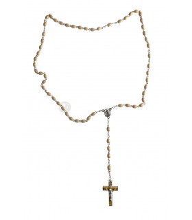 Terço Madeira branco oval 5/6 mm