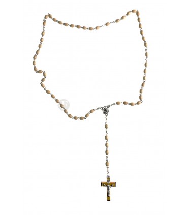 Terço Madeira branco oval 5/6 mm