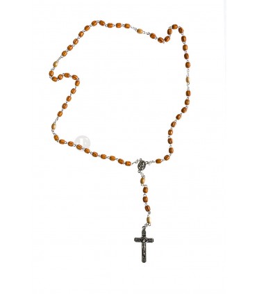 Terço Madeira castanho gomos oval