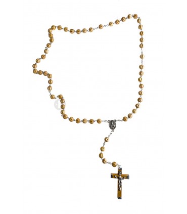 Terço Madeira gomos bege 6 mm