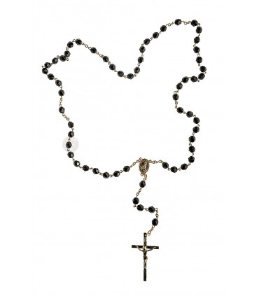 Terço de Cristal preto corrente dourada 7mm