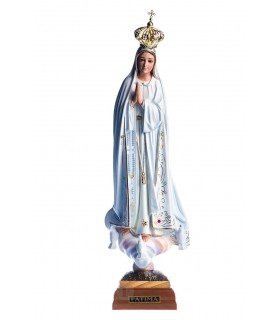 Nossa Senhora de Fátima pintura clássica olhos cristal 36 cm