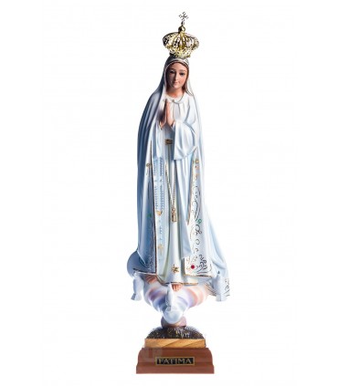 Nossa Senhora de Fátima pintura clássica olhos cristal 36 cm