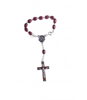 Dezena de Madeira castanho escuro oval cruz de madeira 6/7mm