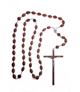 Terço de Madeira castanho claro domos oval 30/20mm