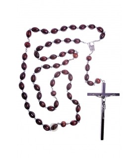 Terço de Madeira castanho escuro domos oval 30/20mm