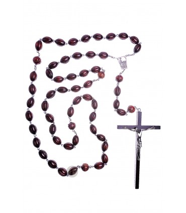 Terço de Madeira castanho escuro domos oval 30/20mm