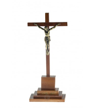 Crucifixo de Madeira com Cristo de Metal com base 25 x 11 cm