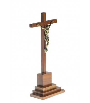 Wooden Crucifix, with Metal Christ, with base, 25x11cm