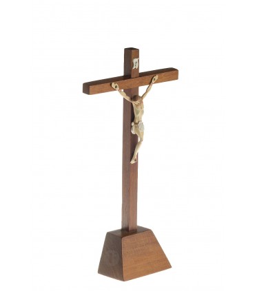 Cruxifixo de Madeira, com Cristo de Plástico, com base, 22,5x11cm