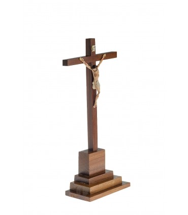 Cruxifixo de Madeira, com Cristo de Plástico, com base, 25x11cm