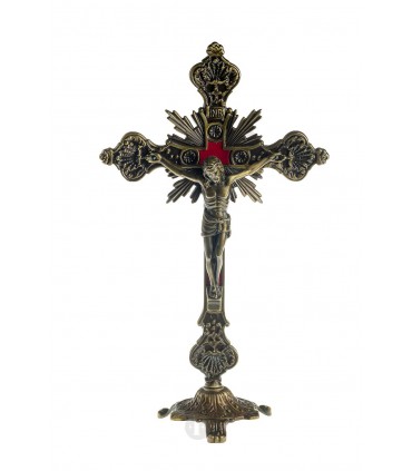 Crucifixo de Metal Bronze com base 23 x 13 cm