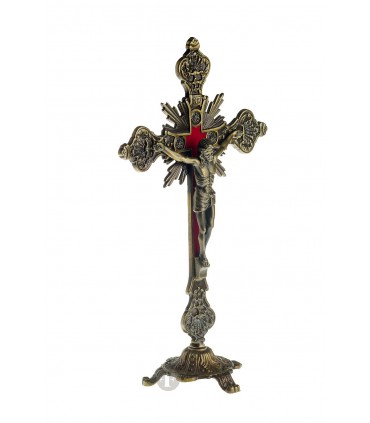 Crucifixo de Metal, Bronze, com base, 23x13cm
