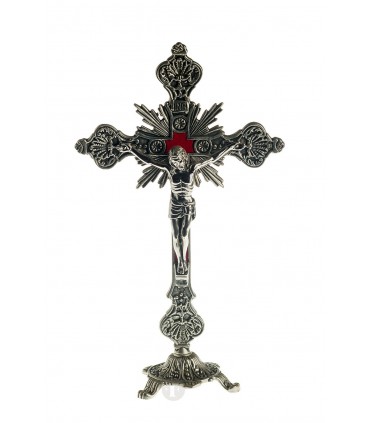 Crucifixo de Metal Niquelado com base 23 x 13 cm