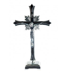 Crucifixo de Metal Cromado com base 30 x 18 cm