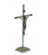Crucifixo de Metal, Prateado, com base, 22x11,5cm