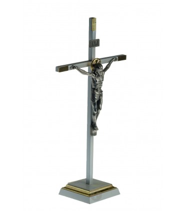 Metal Crucifix, Silver , with base, 22x11,5cm