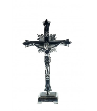 Crucifixo de Metal Cromado com base 20 5 x 12 cm