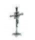 Crucifixo em Metal, Cromado, com base, 20,5x12cm