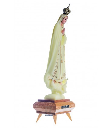 Nossa Senhora de Fátima Luminosa, pintura clássica, com música, olhos cristal, 31cm
